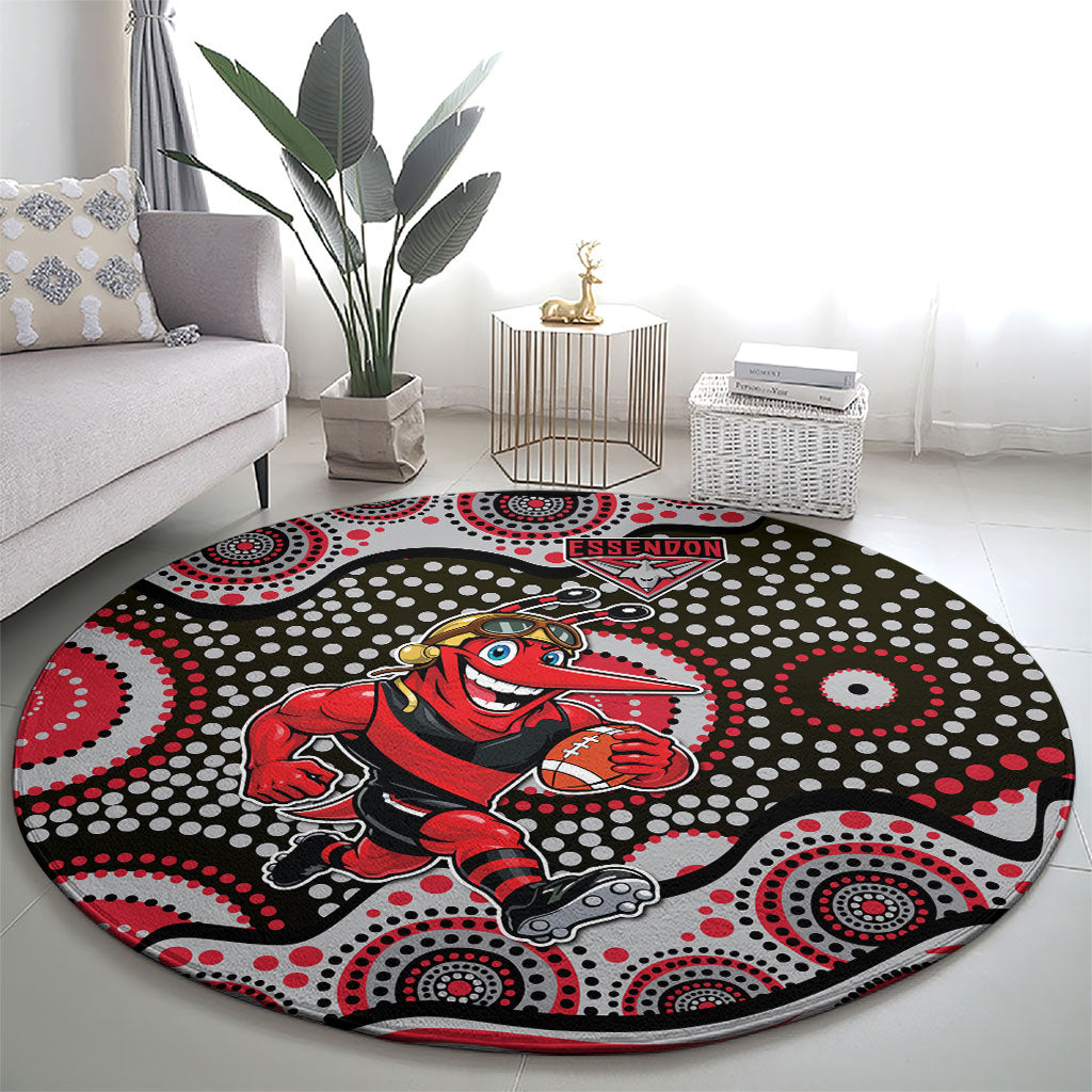 Essendon Bombers Round Carpet Aboriginal Dot Pattern - Football Mascot Heritage Pride