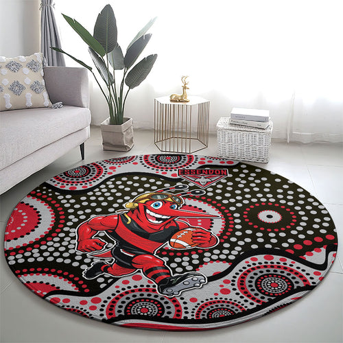 Essendon Bombers Round Carpet Aboriginal Dot Pattern - Football Mascot Heritage Pride
