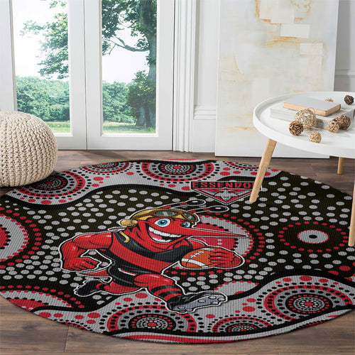 Essendon Bombers Round Carpet Aboriginal Dot Pattern - Football Mascot Heritage Pride