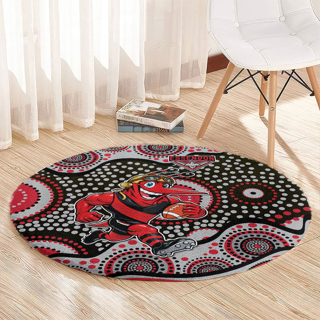 Essendon Bombers Round Carpet Aboriginal Dot Pattern - Football Mascot Heritage Pride