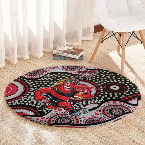 Essendon Bombers Round Carpet Aboriginal Dot Pattern - Football Mascot Heritage Pride