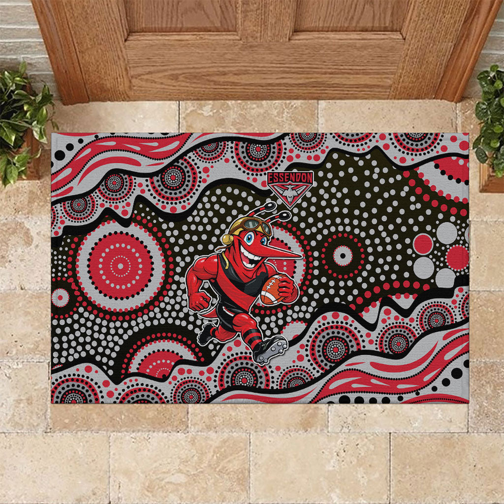 Essendon Bombers Rubber Doormat Aboriginal Dot Pattern - Football Mascot Heritage Pride
