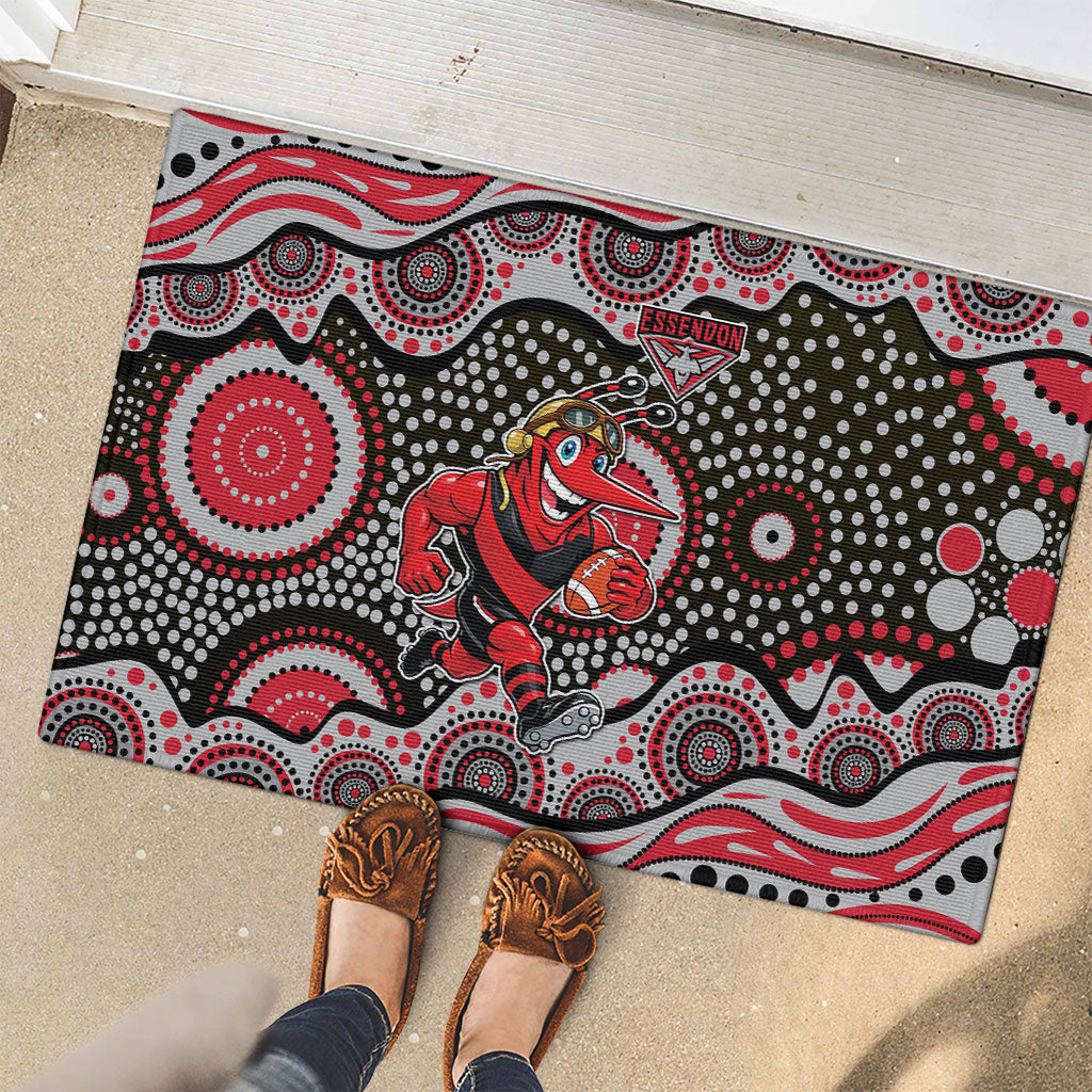 Essendon Bombers Rubber Doormat Aboriginal Dot Pattern - Football Mascot Heritage Pride