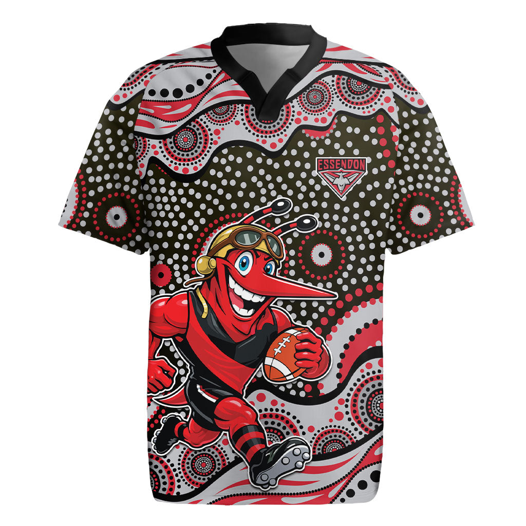 Essendon Bombers Rugby Jersey Aboriginal Dot Pattern - Football Mascot Heritage Pride