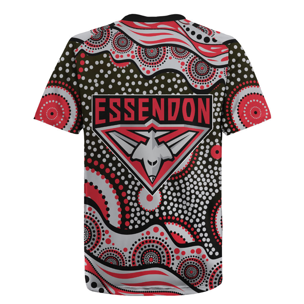 Essendon Bombers Rugby Jersey Aboriginal Dot Pattern - Football Mascot Heritage Pride