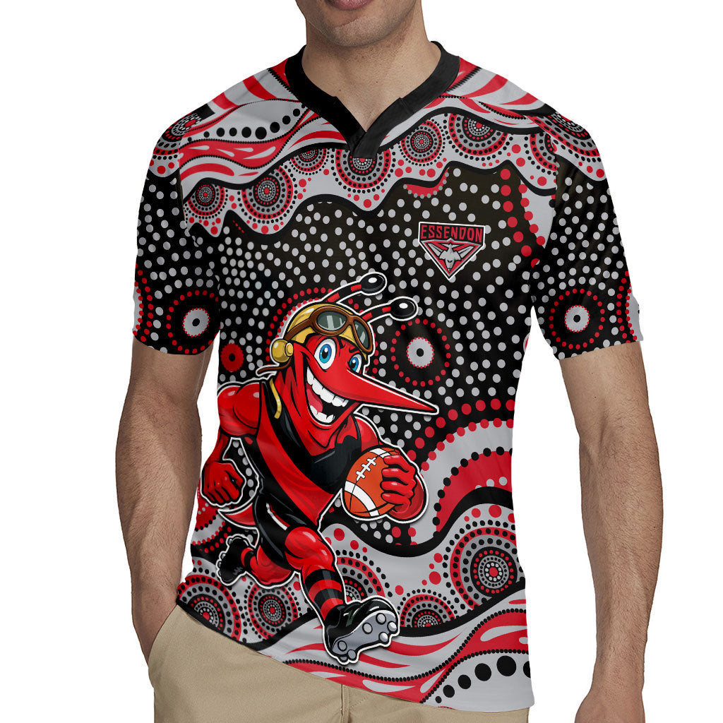 Essendon Bombers Rugby Jersey Aboriginal Dot Pattern - Football Mascot Heritage Pride