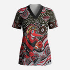 Essendon Bombers Scrub Top Aboriginal Dot Pattern - Football Mascot Heritage Pride