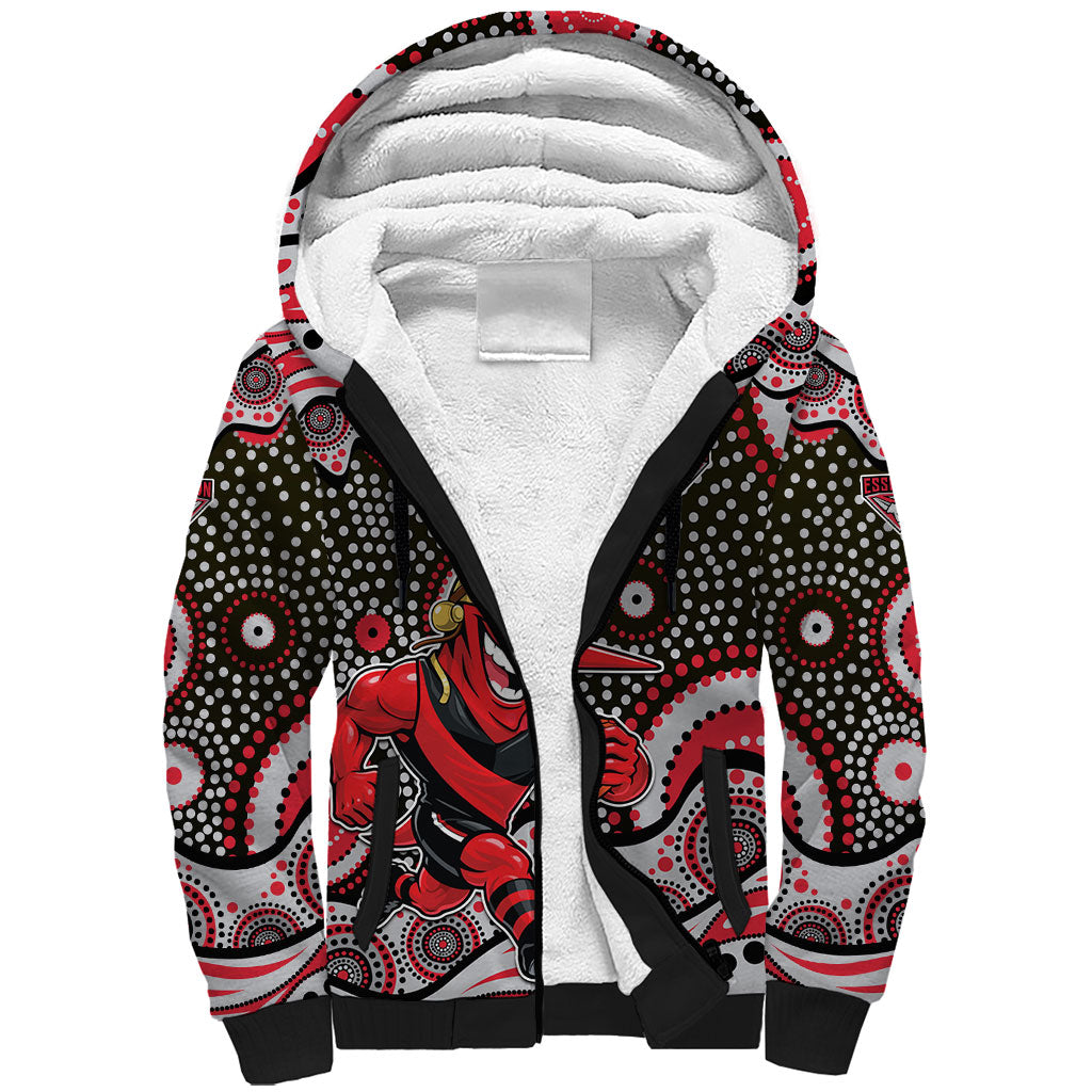 Essendon Bombers Sherpa Hoodie Aboriginal Dot Pattern - Football Mascot Heritage Pride