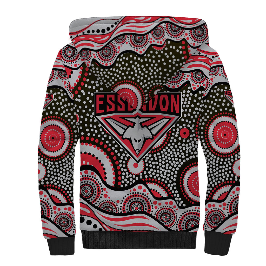 Essendon Bombers Sherpa Hoodie Aboriginal Dot Pattern - Football Mascot Heritage Pride