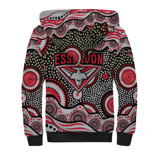 Essendon Bombers Sherpa Hoodie Aboriginal Dot Pattern - Football Mascot Heritage Pride