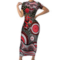 Essendon Bombers Short Sleeve Bodycon Dress Aboriginal Dot Pattern - Football Mascot Heritage Pride