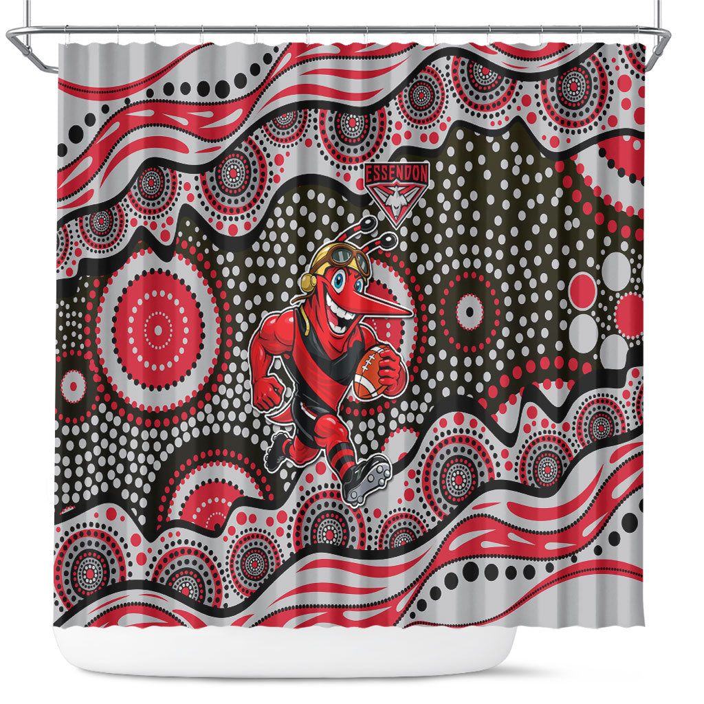 Essendon Bombers Shower Curtain Aboriginal Dot Pattern - Football Mascot Heritage Pride