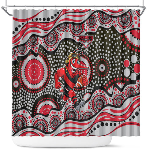Essendon Bombers Shower Curtain Aboriginal Dot Pattern - Football Mascot Heritage Pride