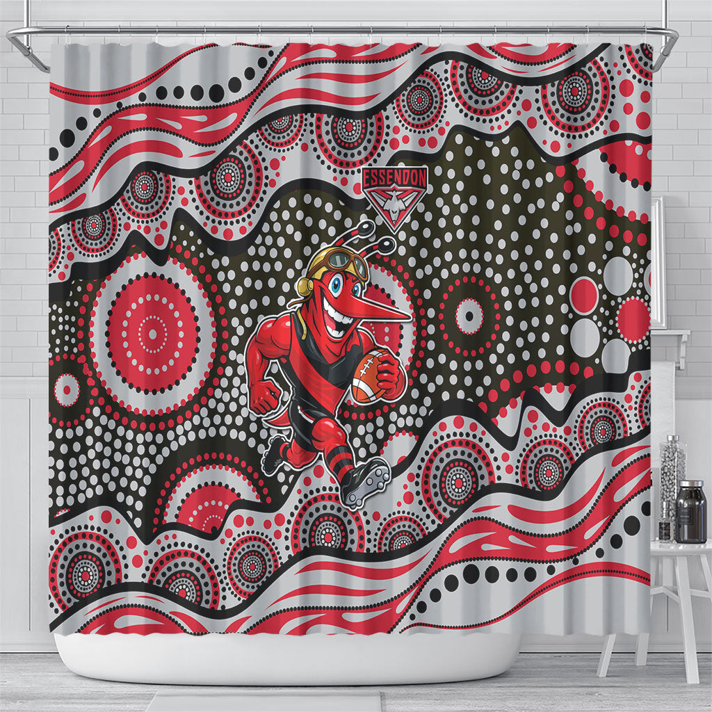 Essendon Bombers Shower Curtain Aboriginal Dot Pattern - Football Mascot Heritage Pride