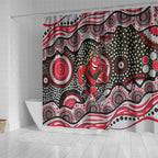 Essendon Bombers Shower Curtain Aboriginal Dot Pattern - Football Mascot Heritage Pride