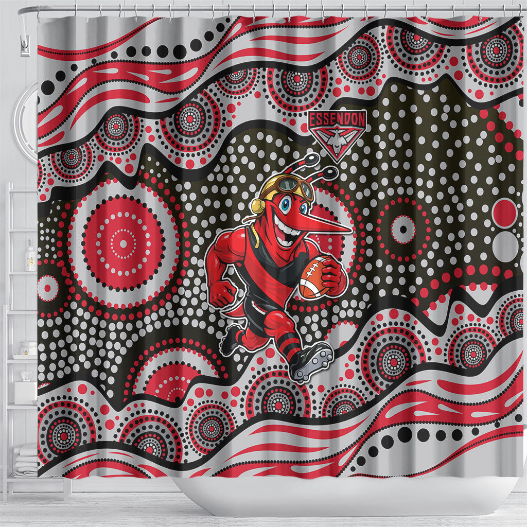 Essendon Bombers Shower Curtain Aboriginal Dot Pattern - Football Mascot Heritage Pride
