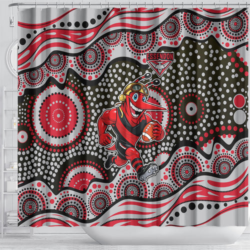 Essendon Bombers Shower Curtain Aboriginal Dot Pattern - Football Mascot Heritage Pride