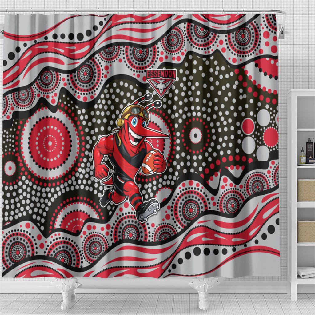 Essendon Bombers Shower Curtain Aboriginal Dot Pattern - Football Mascot Heritage Pride
