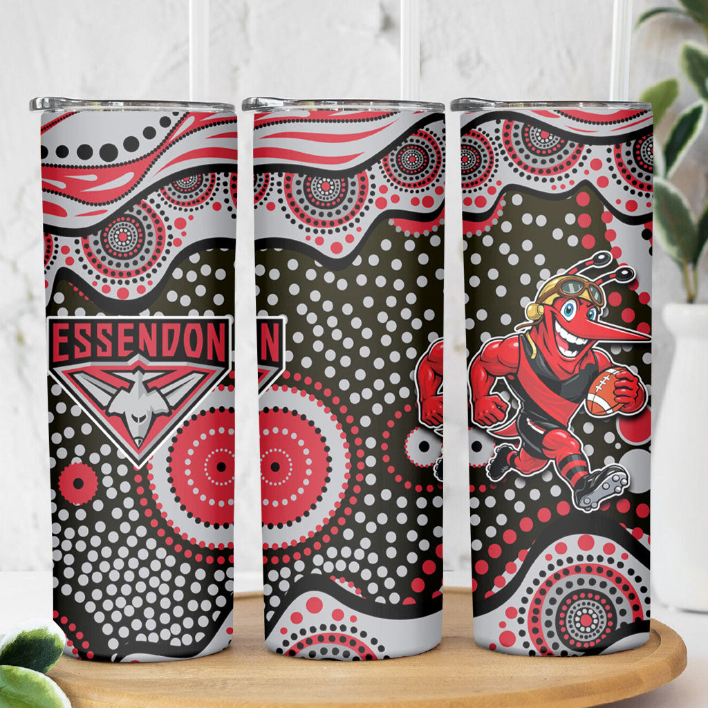 Essendon Bombers Skinny Tumbler Aboriginal Dot Pattern - Football Mascot Heritage Pride
