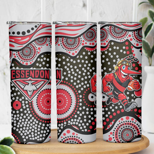 Essendon Bombers Skinny Tumbler Aboriginal Dot Pattern - Football Mascot Heritage Pride