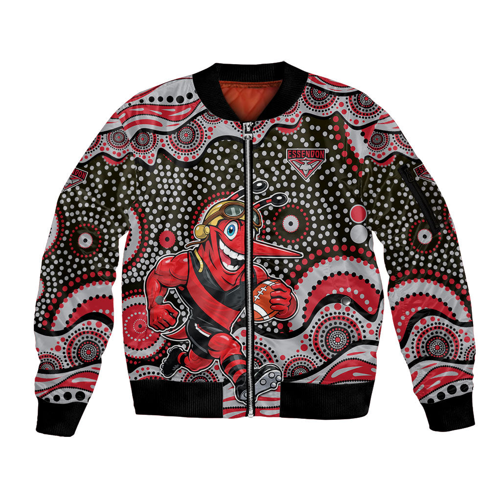 Essendon Bombers Sleeve Zip Bomber Jacket Aboriginal Dot Pattern - Football Mascot Heritage Pride