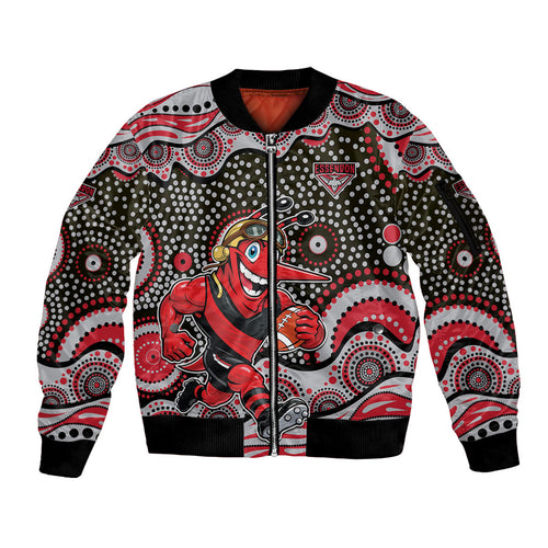 Essendon Bombers Sleeve Zip Bomber Jacket Aboriginal Dot Pattern - Football Mascot Heritage Pride
