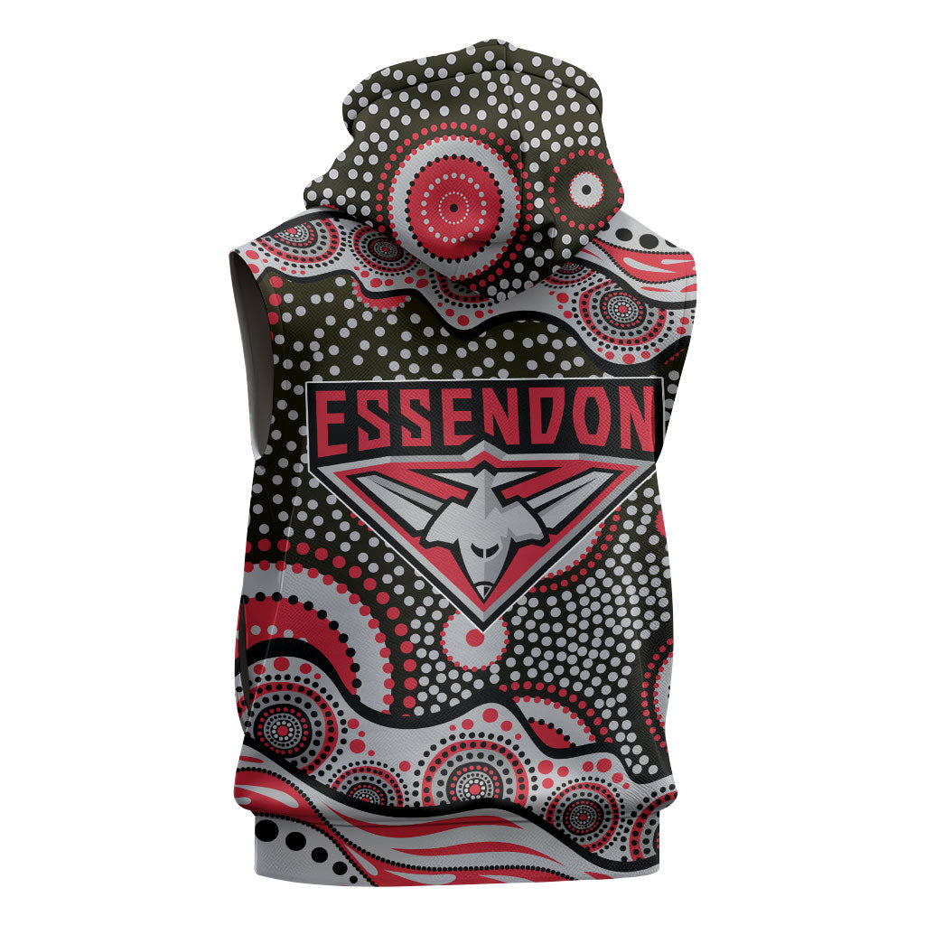 Essendon Bombers Sleeveless Hoodie Aboriginal Dot Pattern - Football Mascot Heritage Pride