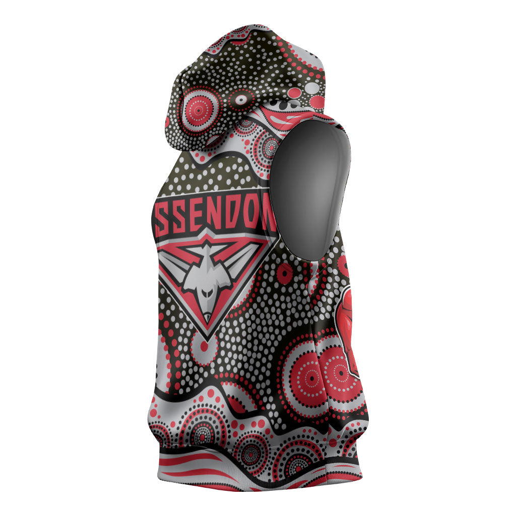 Essendon Bombers Sleeveless Hoodie Aboriginal Dot Pattern - Football Mascot Heritage Pride