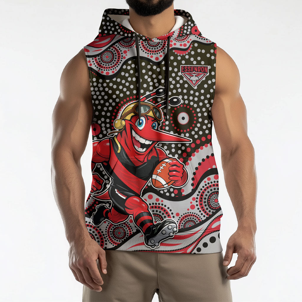 Essendon Bombers Sleeveless Hoodie Aboriginal Dot Pattern - Football Mascot Heritage Pride