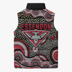 Essendon Bombers Sleeveless Puffer Jacket Aboriginal Dot Pattern - Football Mascot Heritage Pride