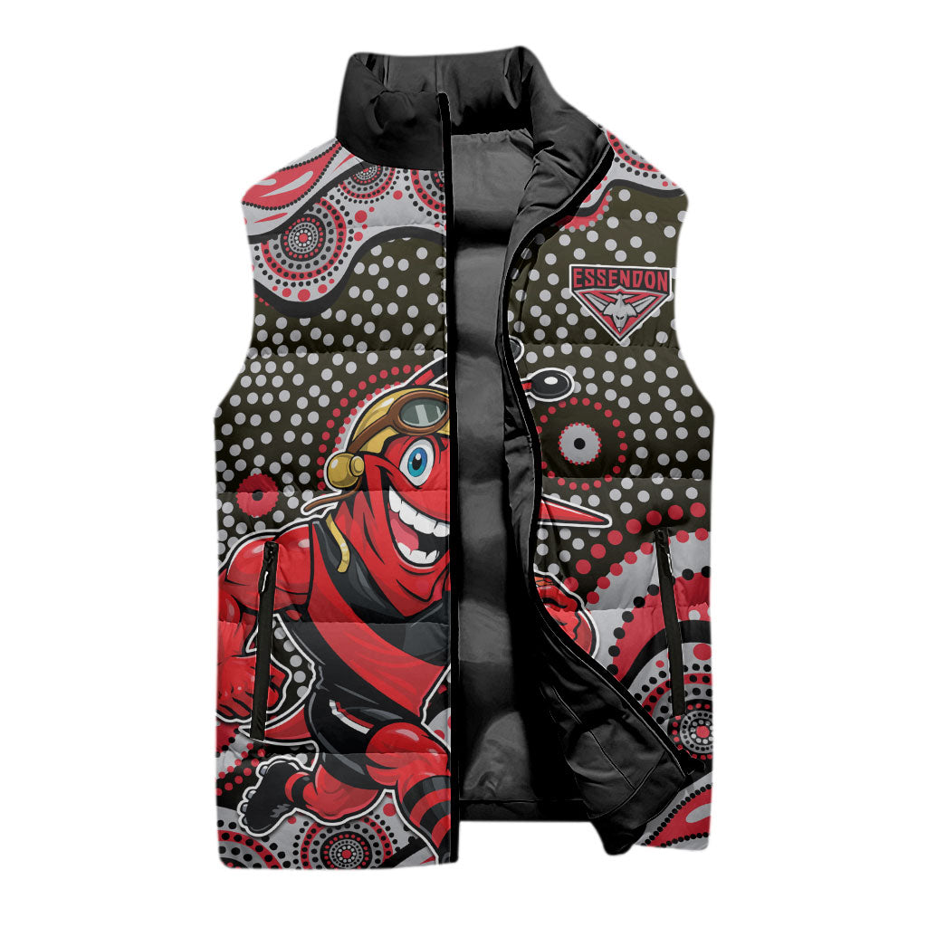 Essendon Bombers Sleeveless Puffer Jacket Aboriginal Dot Pattern - Football Mascot Heritage Pride