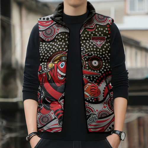 Essendon Bombers Sleeveless Puffer Jacket Aboriginal Dot Pattern - Football Mascot Heritage Pride