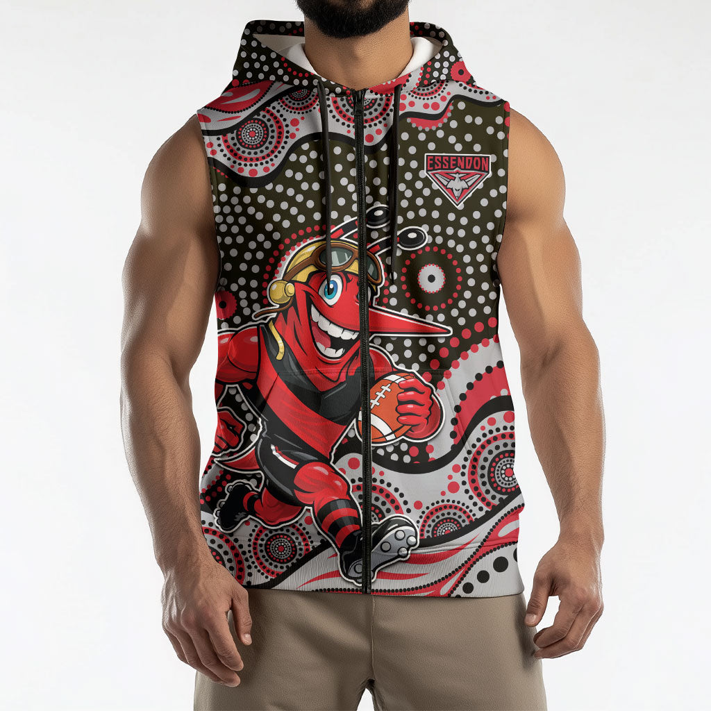 Essendon Bombers Sleeveless Zip Hoodie Aboriginal Dot Pattern - Football Mascot Heritage Pride