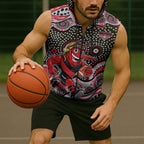 Essendon Bombers Sleeveless Zip Hoodie Aboriginal Dot Pattern - Football Mascot Heritage Pride