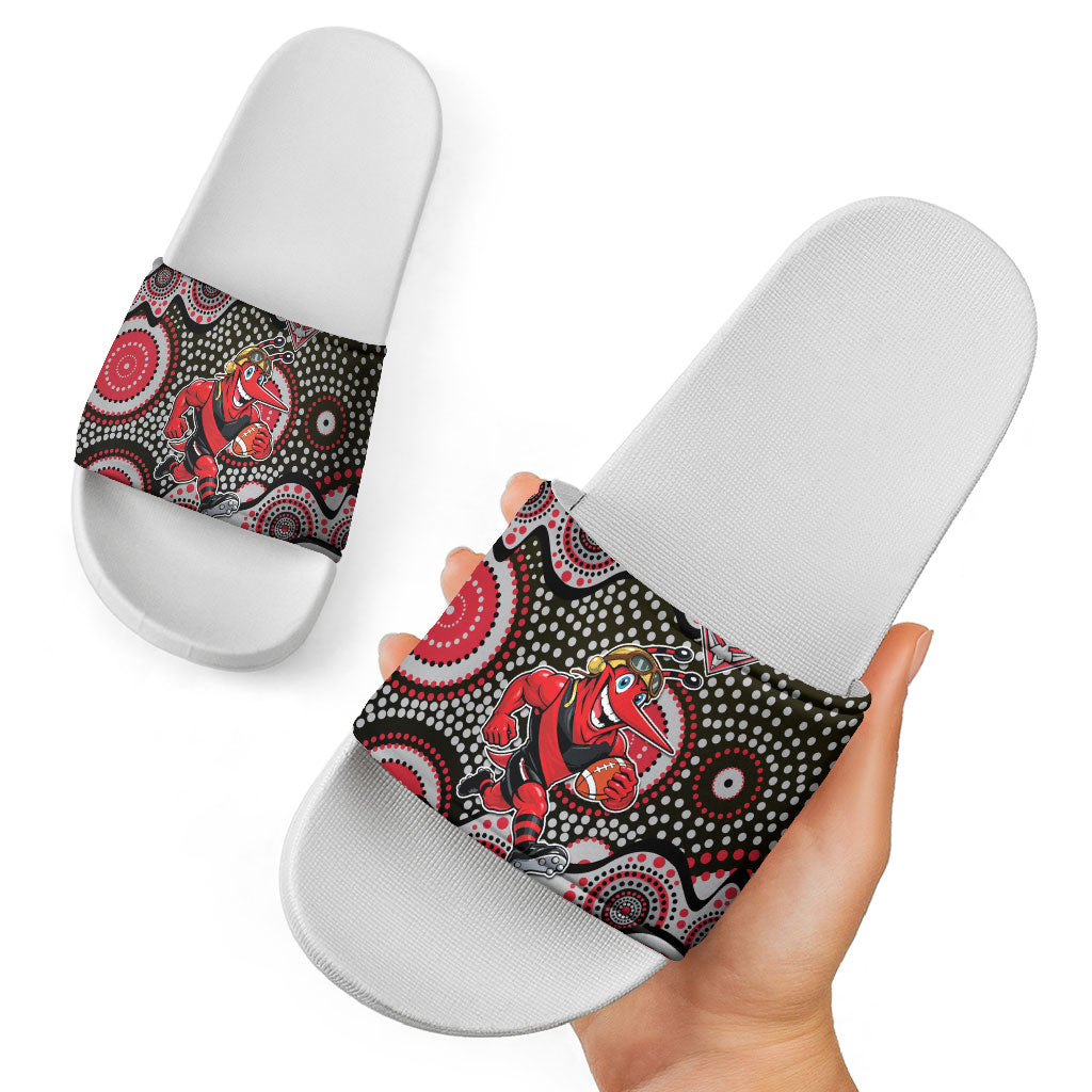 Essendon Bombers Slide Sandals Aboriginal Dot Pattern - Football Mascot Heritage Pride