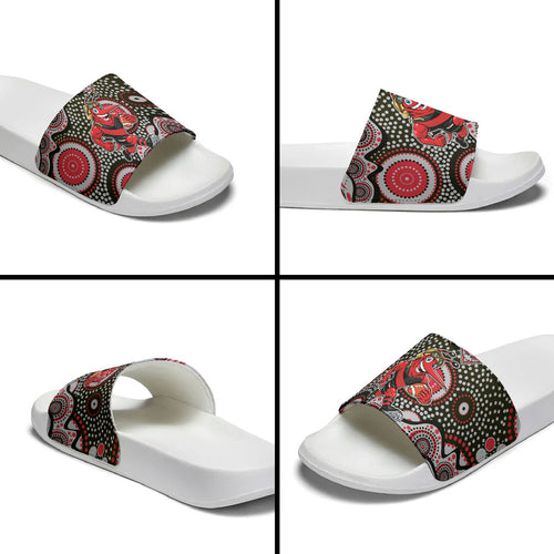 Essendon Bombers Slide Sandals Aboriginal Dot Pattern - Football Mascot Heritage Pride