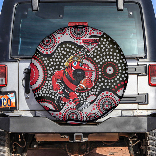 Essendon Bombers Spare Tire Cover Aboriginal Dot Pattern - Football Mascot Heritage Pride