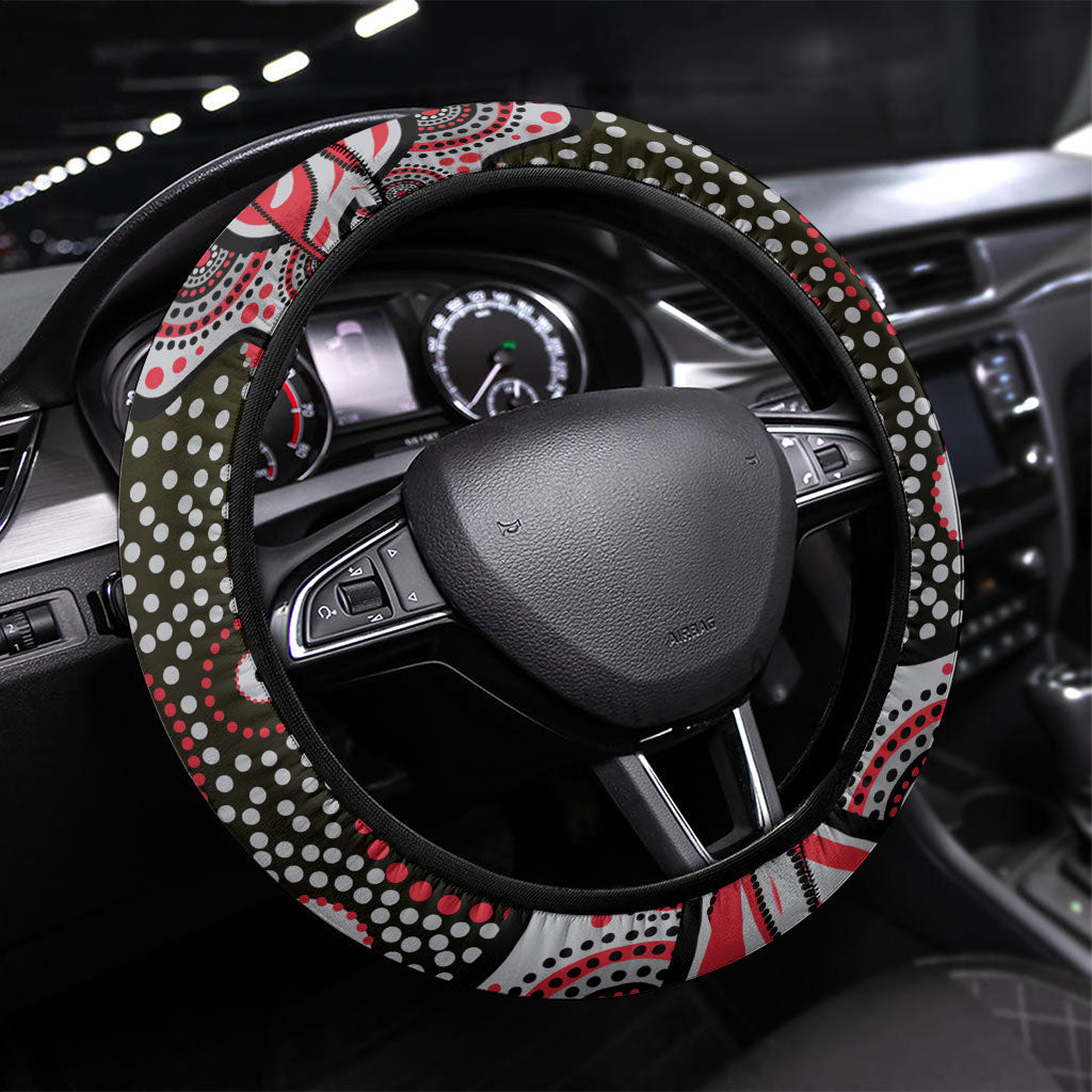Essendon Bombers Steering Wheel Cover Aboriginal Dot Pattern - Football Mascot Heritage Pride