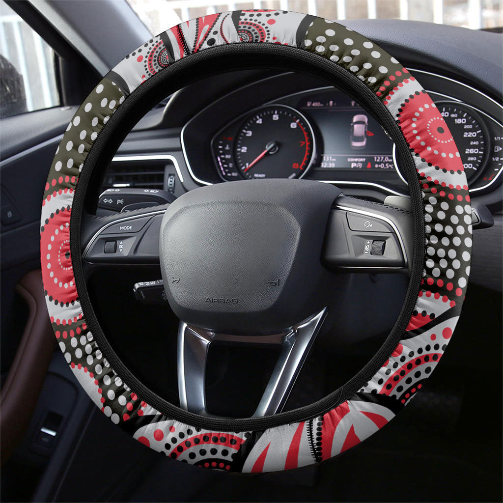 Essendon Bombers Steering Wheel Cover Aboriginal Dot Pattern - Football Mascot Heritage Pride