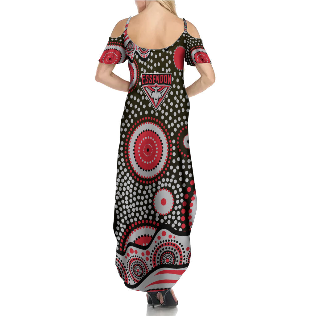 Essendon Bombers Summer Maxi Dress Aboriginal Dot Pattern - Football Mascot Heritage Pride