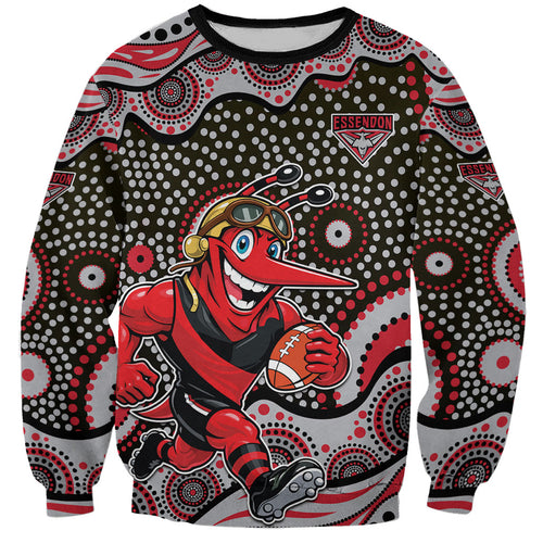 Essendon Bombers Sweatshirt Aboriginal Dot Pattern - Football Mascot Heritage Pride