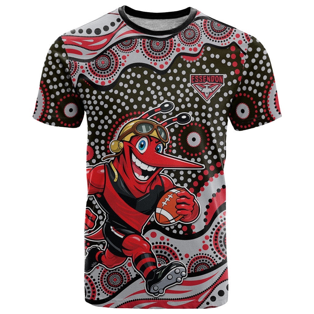 Essendon Bombers T Shirt Aboriginal Dot Pattern - Football Mascot Heritage Pride