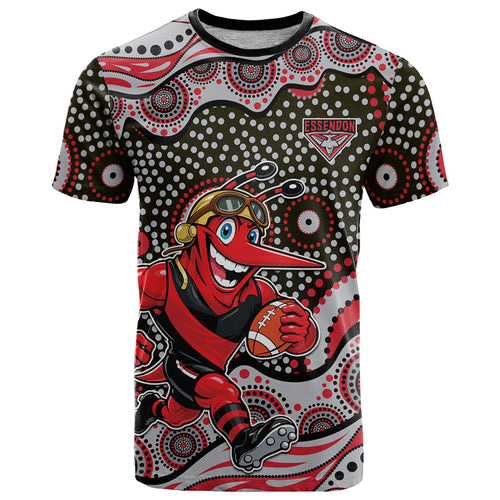 Essendon Bombers T Shirt Aboriginal Dot Pattern - Football Mascot Heritage Pride