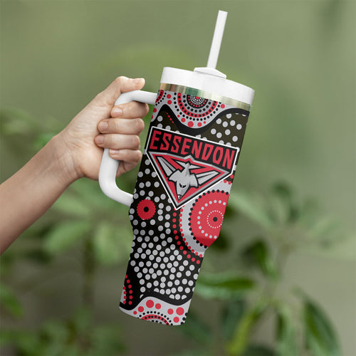 Essendon Bombers Tumbler With Handle Aboriginal Dot Pattern - Football Mascot Heritage Pride