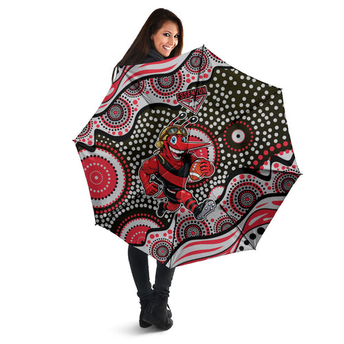 Essendon Bombers Umbrella Aboriginal Dot Pattern - Football Mascot Heritage Pride