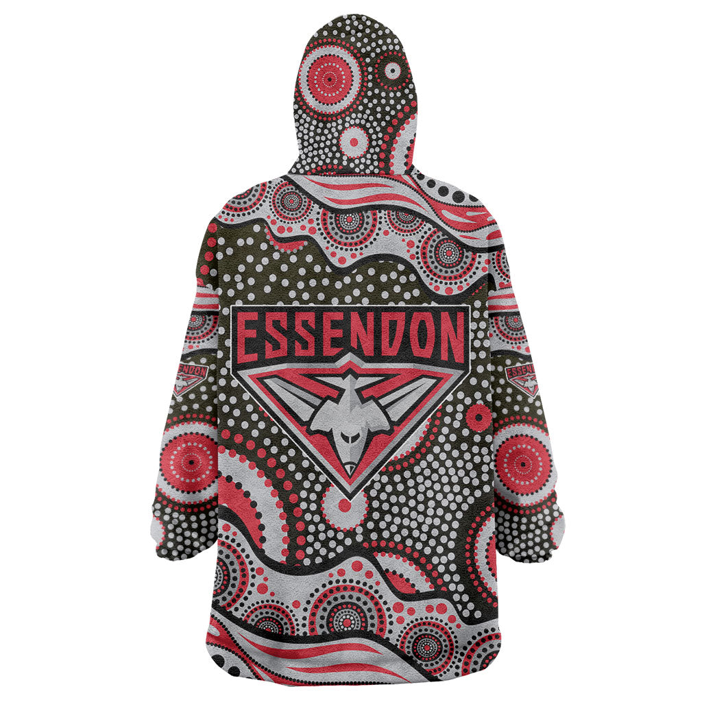 Essendon Bombers Wearable Blanket Hoodie Aboriginal Dot Pattern - Football Mascot Heritage Pride