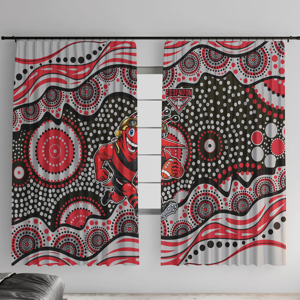 Essendon Bombers Window Curtain Aboriginal Dot Pattern - Football Mascot Heritage Pride