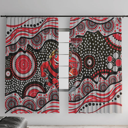 Essendon Bombers Window Curtain Aboriginal Dot Pattern - Football Mascot Heritage Pride