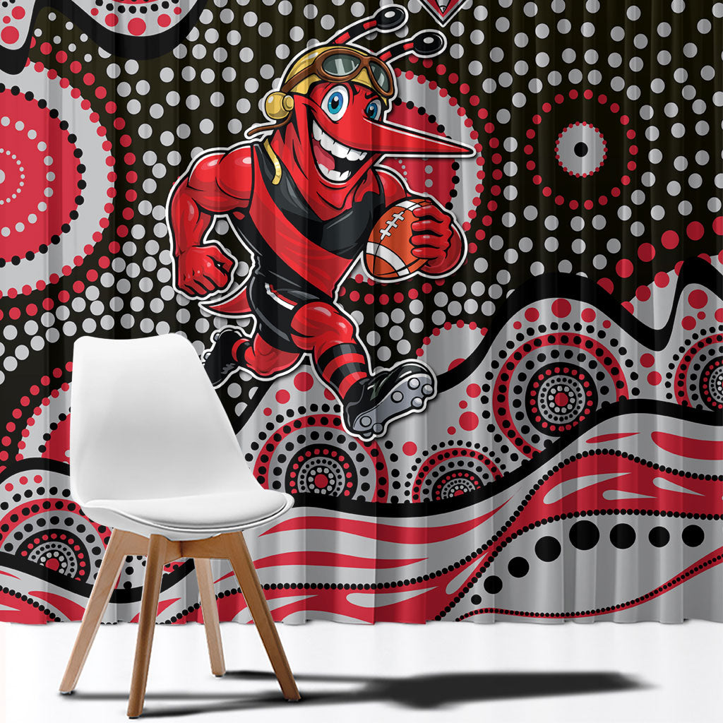 Essendon Bombers Window Curtain Aboriginal Dot Pattern - Football Mascot Heritage Pride