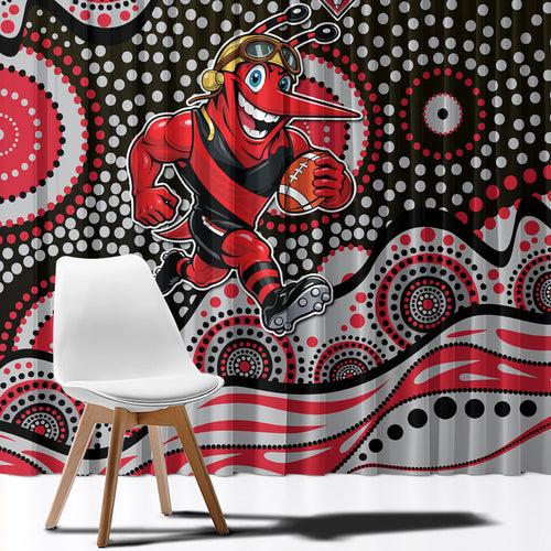 Essendon Bombers Window Curtain Aboriginal Dot Pattern - Football Mascot Heritage Pride